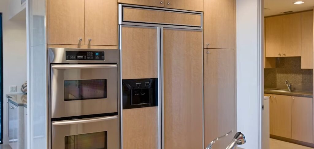 Modern kitchen remodeling project in Bethesda featuring stainless steel double ovens and custom wood cabinetry.
