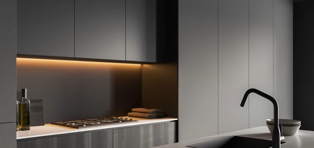 Modern kitchen cabinets in a Bethesda home featuring durable white oak and painted finishes with smart storage solutions for long-lasting value.